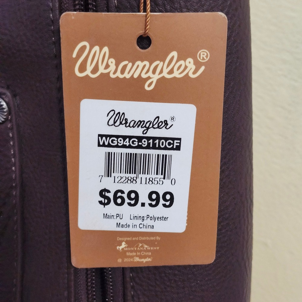 Wrangler Tote Bag Coffee Brown Faux Leather Western Cowgirl Cowboy Hat Charms CC - Picture 3 of 13